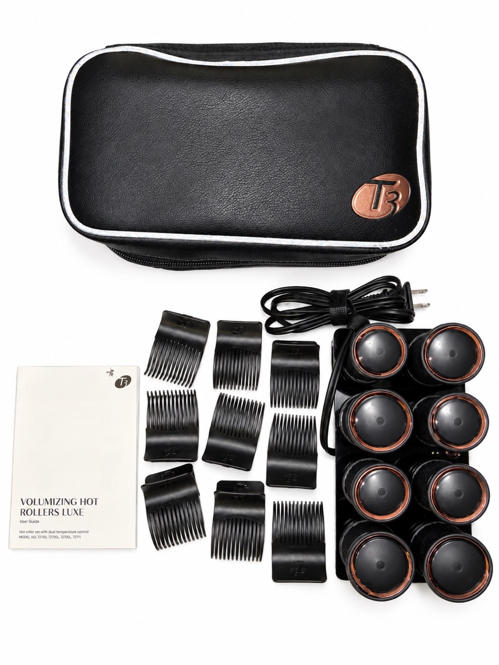 T3 Volumizing Hot Rollers Luxe Set of 8 w/ Clips Travel Case & Manual
